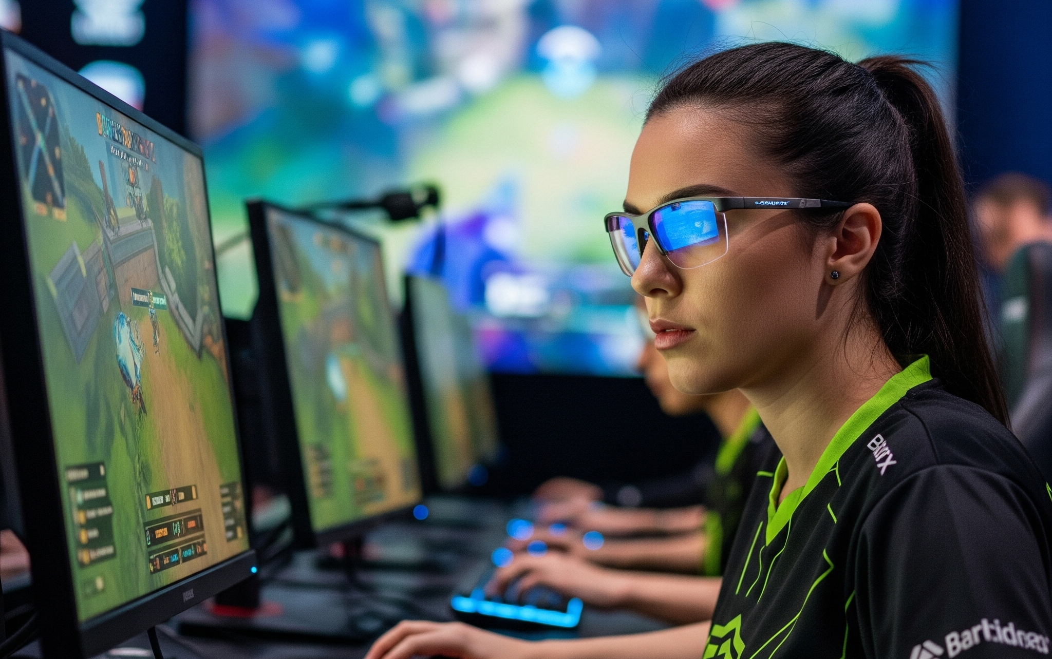 Gesundes Gaming für die eSportlerin mit HEADRX-Billdschirmbrille (KI-Bild) als Blog Titel