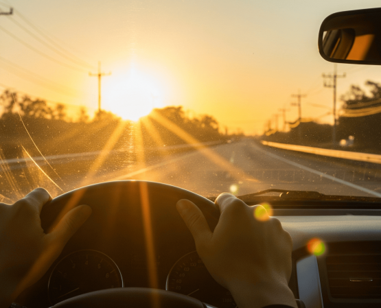 Autofahrt in die Goldene Stunde (KI-Bild)