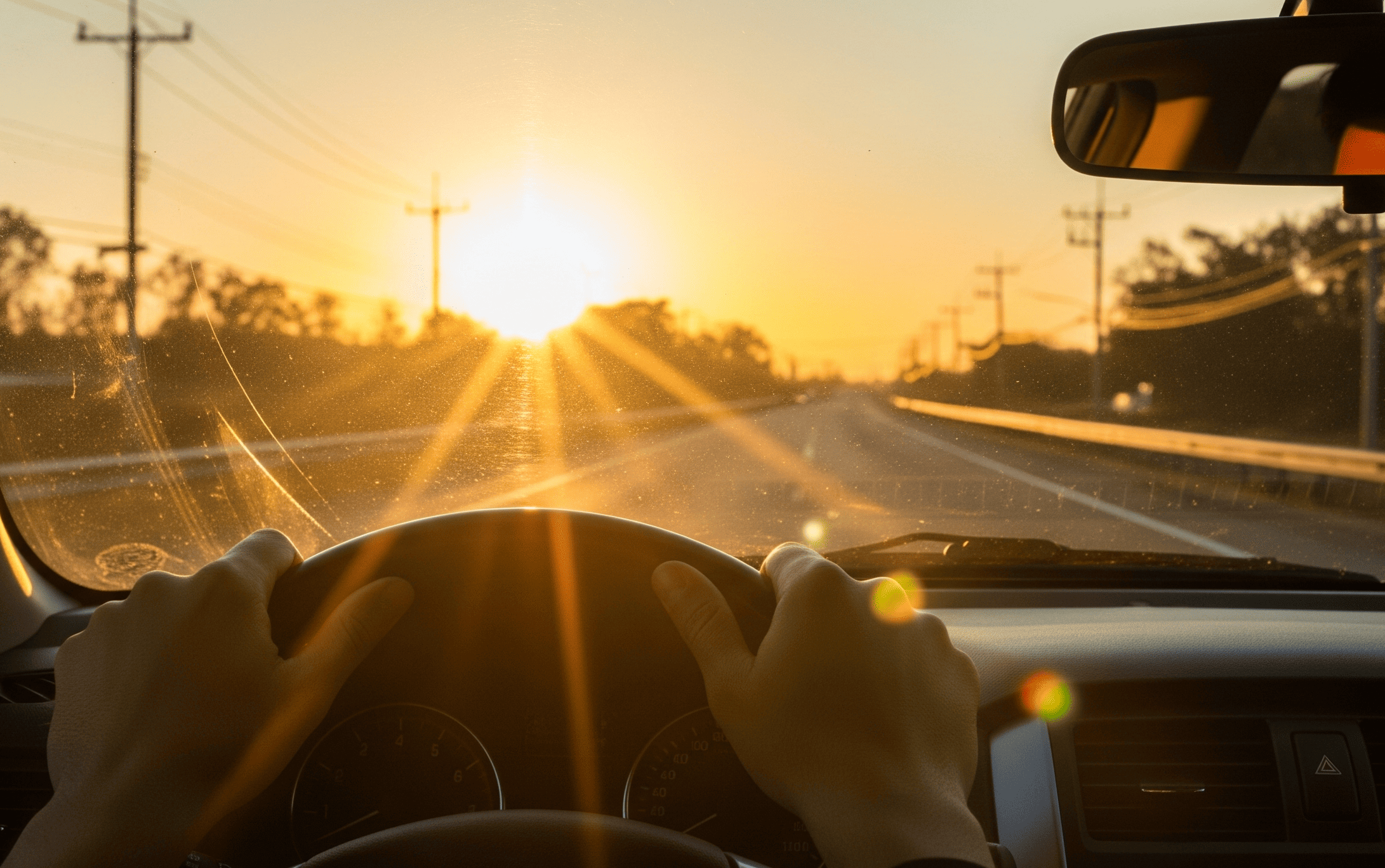 Autofahrt in die Goldene Stunde (KI-Bild)